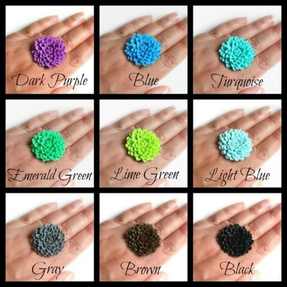 Royal Blue Flower Ring Adjustable Chrysanthemum Ring - more colours available - Picture 5 of 6